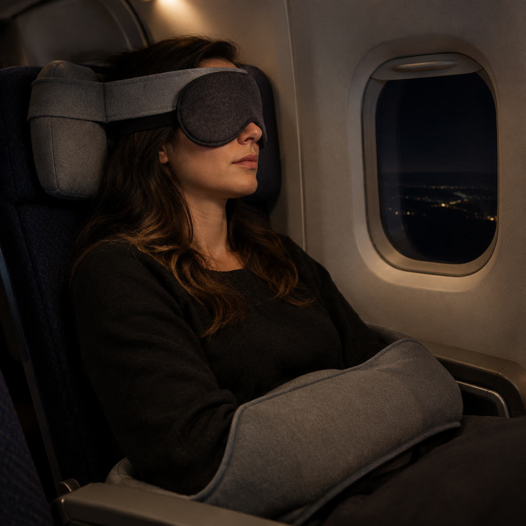 Traveler sleeping upright with NODORA